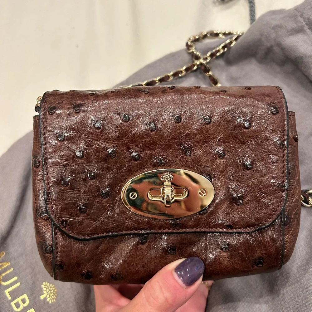 Mulberry Lily Mini in Oxblood Ostrich - Picture 2 of 7